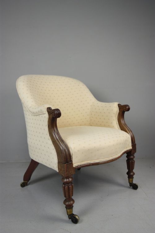 Gillows Upholstered Antique Mahogany Armchair.