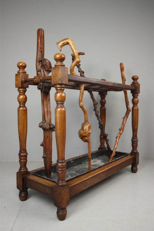 Handsome 19th Century Antique Oak Stick Stand.