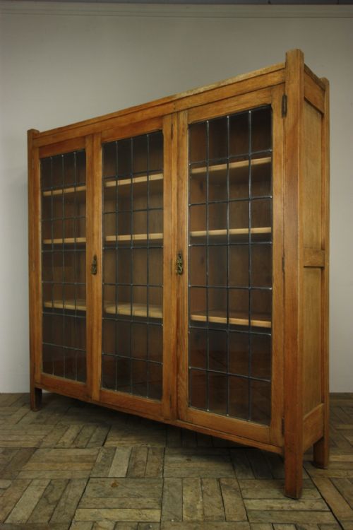 Edwardian Antique Three Door Oak Bookcase.