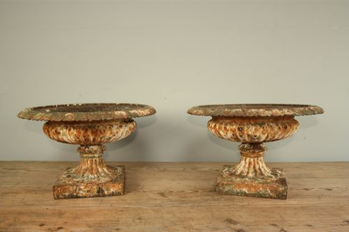 Pair of 19th Century Antique Tazza Iron Urns.