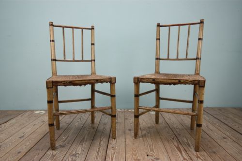 Pair of Original English Painted Pine Side Chairs.