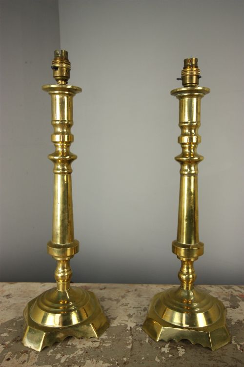Pair of 19th Century Antique Brass Tall Table Lamps