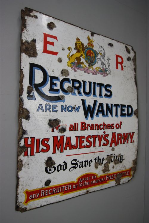 Rare Antique 1st World War Enamel Recruiting Sign.