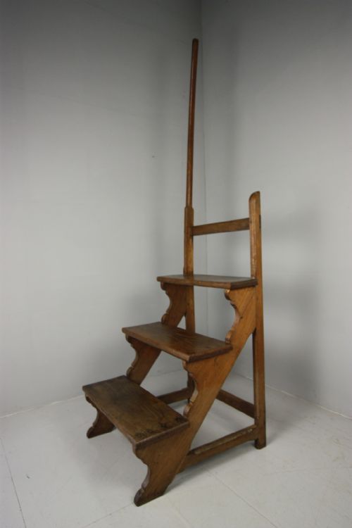 19th Century Antique Walnut Library Steps.