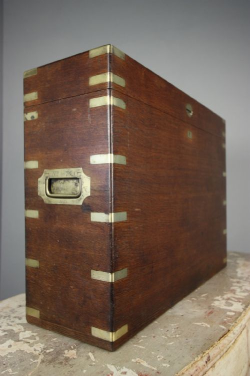 Antique Campaign Brass Bound Oak Box. Dated 1852.