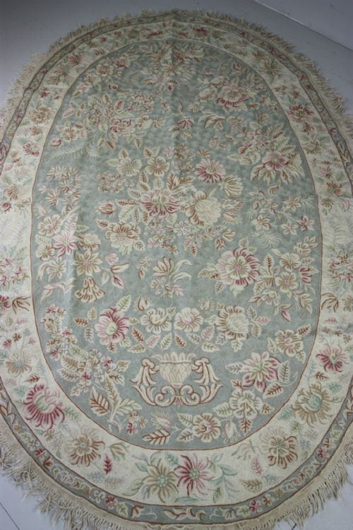 1920'S Oval Hand Stitched Wool Rug.