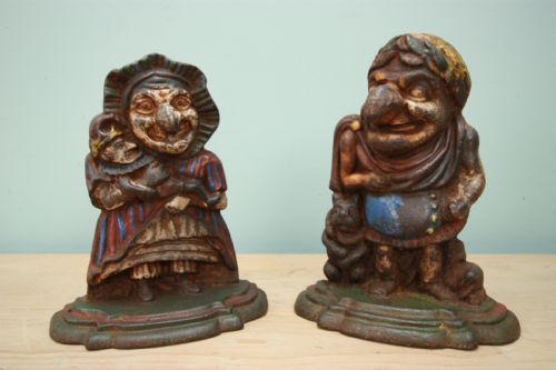 Pair of 19th Century Antique Punch & Judy Door Stops .