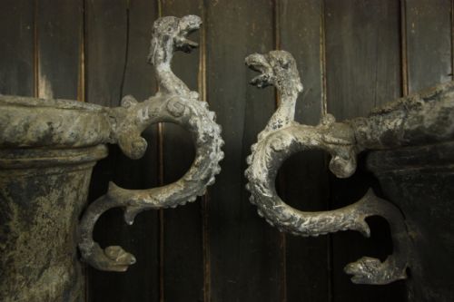 Pair of English Georgian Antique Lead Garden Urns.