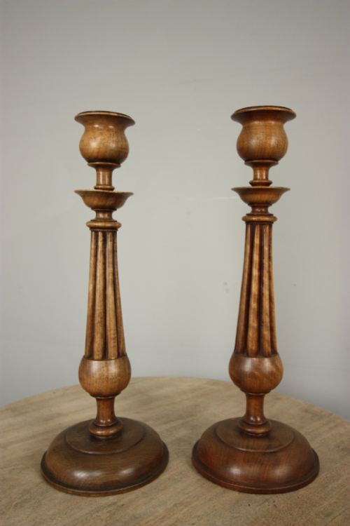 Pair of English Antique Walnut Candlesticks.
