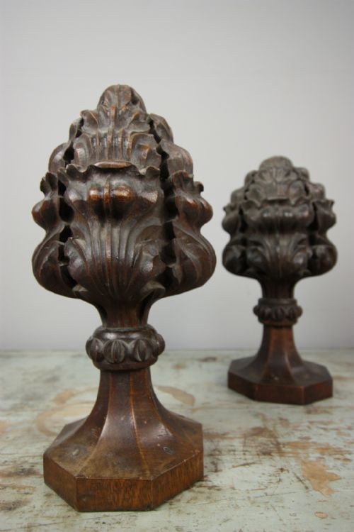 Pair of Late 18th Century Antique Oak Finials