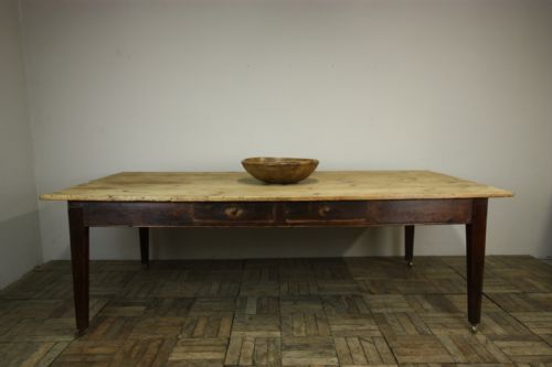 Large 19th Century Antique Pine & Fruit Wood Dining Table.
