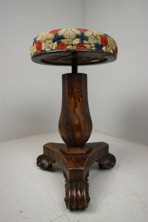 Simulated Rosewood Regency Antique Piano Stool.