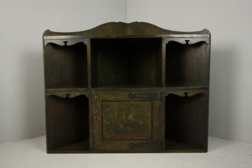 Very Rare Heals Antique Oak Corner Cabinet in Original Green.