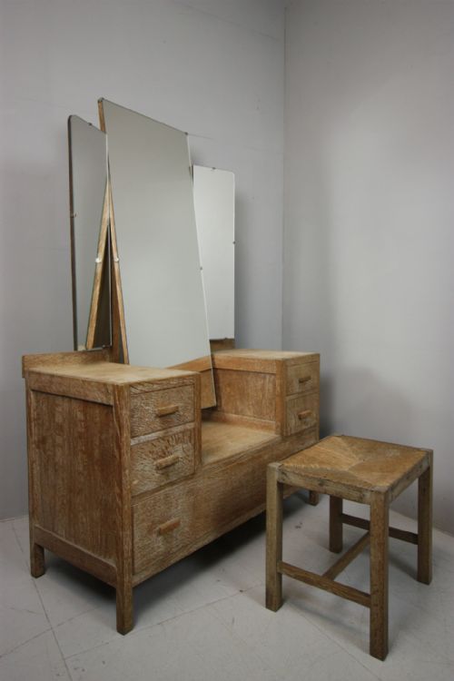 Heals 1920'S Oak Dressing Table & Stool.