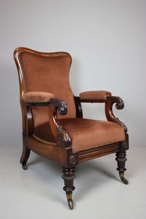 William IV Antique Reclining Library Armchair by Dawes.