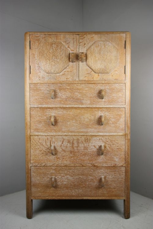 Heals 1920'S Oak Owl Tall Boy Cupboard.