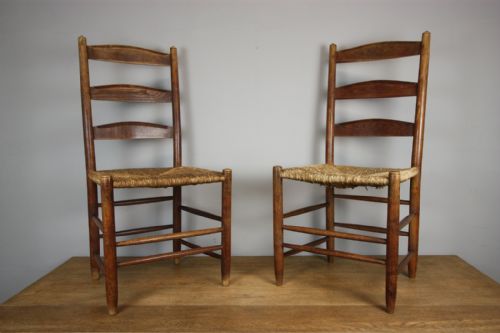 Pair of Gimson Antique Ladderback Chairs in Elm.