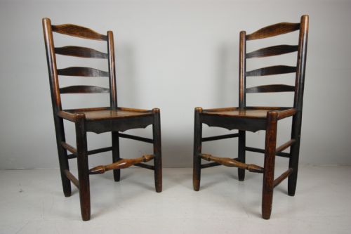 Pair of 18th Century Antique Country Ladder Back Chairs.