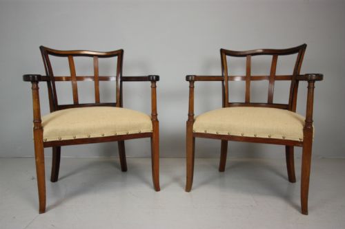Rare Pair of Heals Antique Walnut Armchairs.