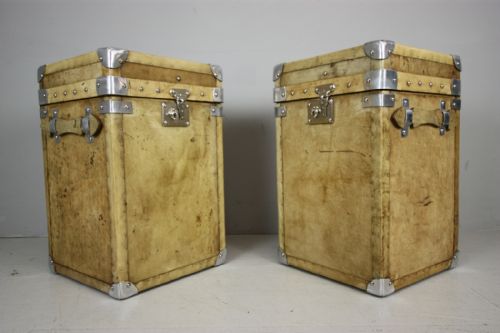 Pair of Bespoke Antique Vellum Trunks.