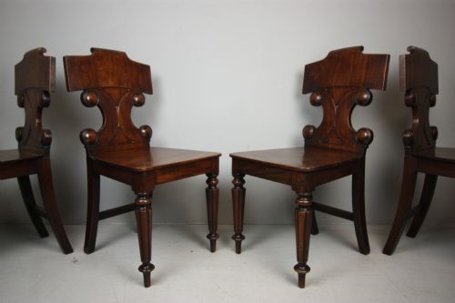 Set of Four Regency Antique Mahogany Hall Chairs.