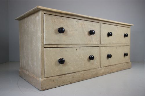 Large English Pine Chest in Original Cream Paint.