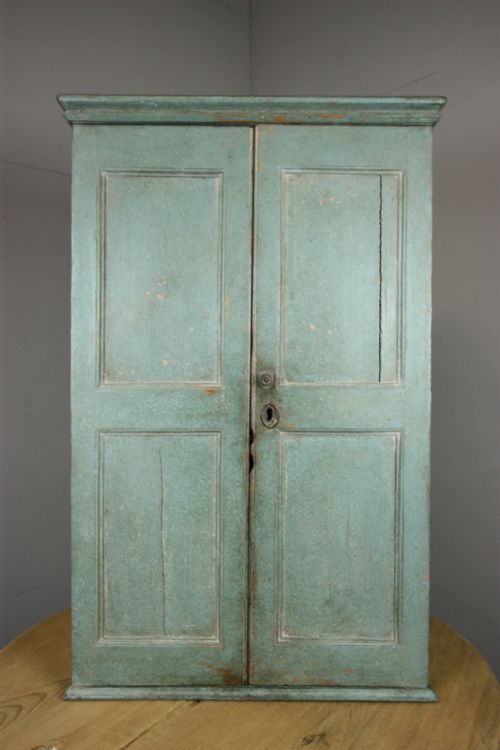 Fabulous Georgian Antique Wall Cabinet in Blue Paint.