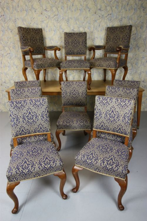 Set of Ten English Antique Oak Dining Chairs.