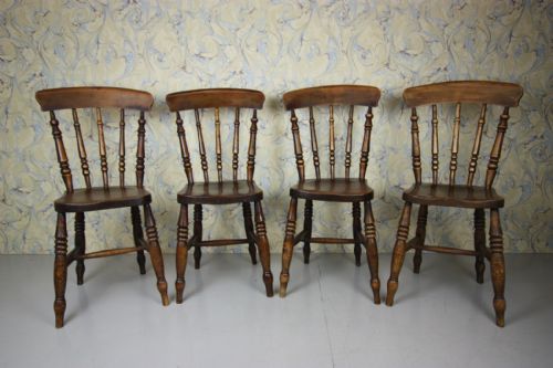 Set of Four English Country Antique Dining Chairs.