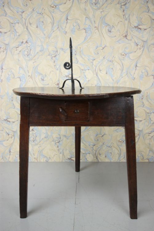 18th Century Antique Elm Cricket Table with Drawer.