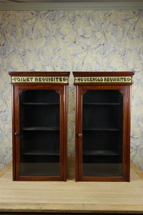 Fantastic Pair of English Antique Chemists Shop Wall Cabinets.
