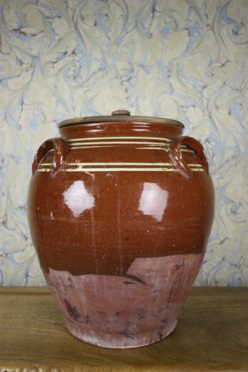 Large Cumbrian Antique Pottery Egg Crock & Lid.