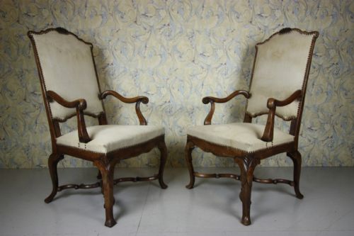 Pair of Shapely & Large Antique Walnut Armchairs.
