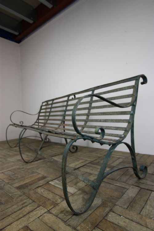 English 19th Century Wrought Iron Garden Bench Seat.