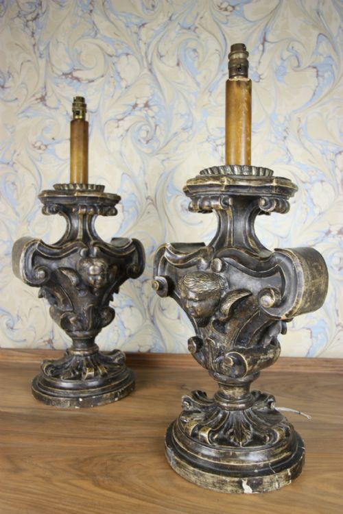 Pair of Large Antique Silver Gilt Table Lamps.