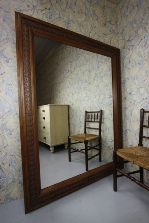 Large English 19th Century Carved Oak Mirror.