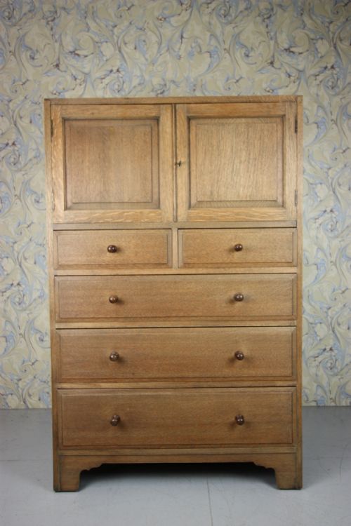 Heals 1930'S Oak Tall Boy Cabinet.