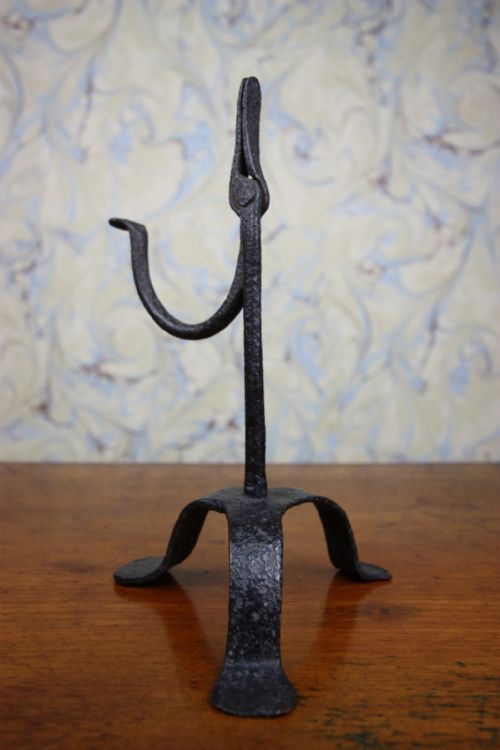 18th Century Antique Wrought Iron Rush Light Holder.