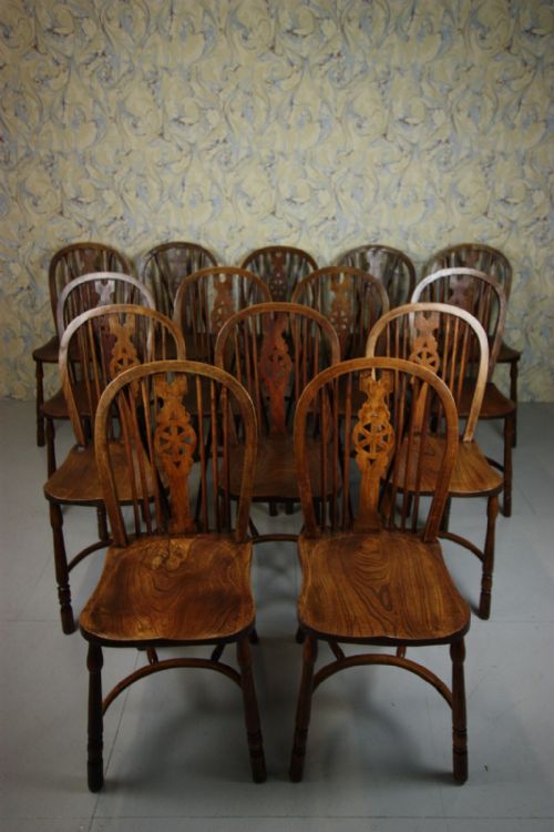 True Set of 14 English Antique Dining Chairs.