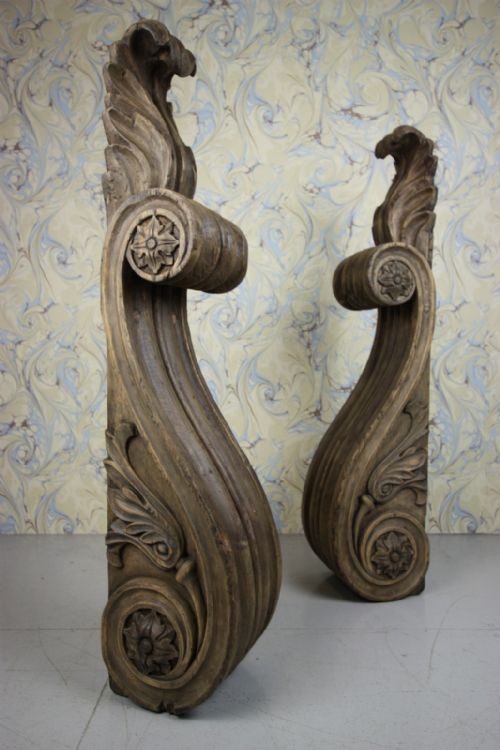Pair of Huge English Antique Carved Pine Corbels.