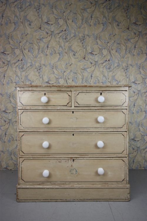 English Antique Original Painted Pine Chest of Drawers.