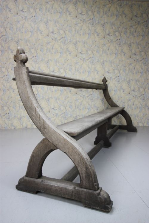 19th Century English Antique Oak Puginesque Bench.