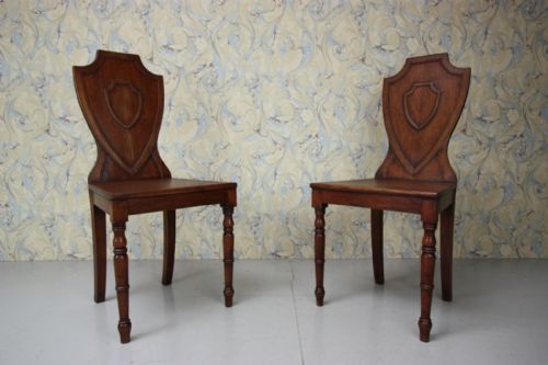 Pair of Regency Antique Oak Hall Chairs.