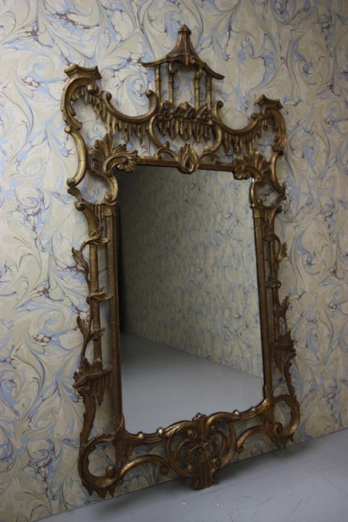 Edwardian Antique Gilt Mirror Chinese Chippendale Style.