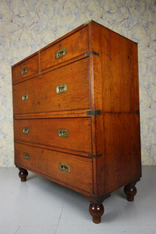 19th Century Army & Navy Antique Military Teak Chest.
