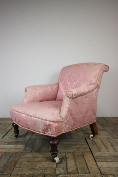 English Antique Upholstered Armchair.