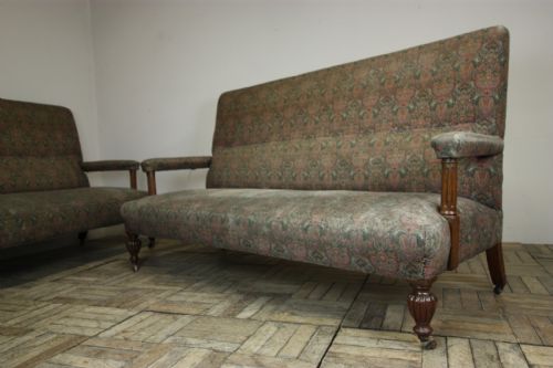 Pair of 19th Century Antique Oak Library Sofas.