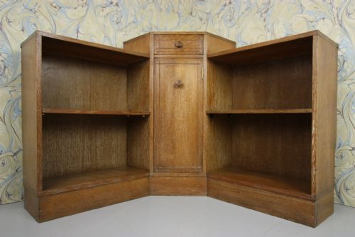 Heals 1920'S Oak Corner Bookcase. Labeled.