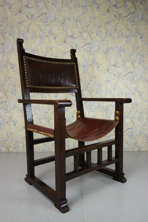 Liberty's Antique Oak Throne Chair by Leonard Wyburd. T