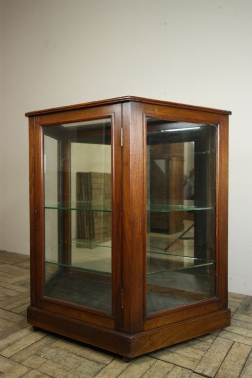 19th Century Antique Walnut Mirror Back Display Cabinet.